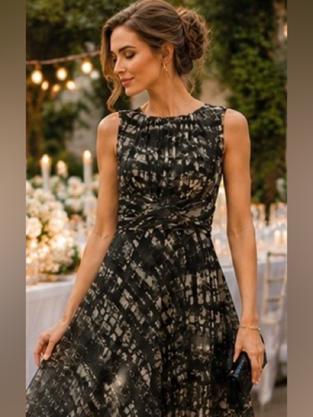 Coldwater Creek Black Patterned Sleeveless Midi Dress Petite Med (10-12)